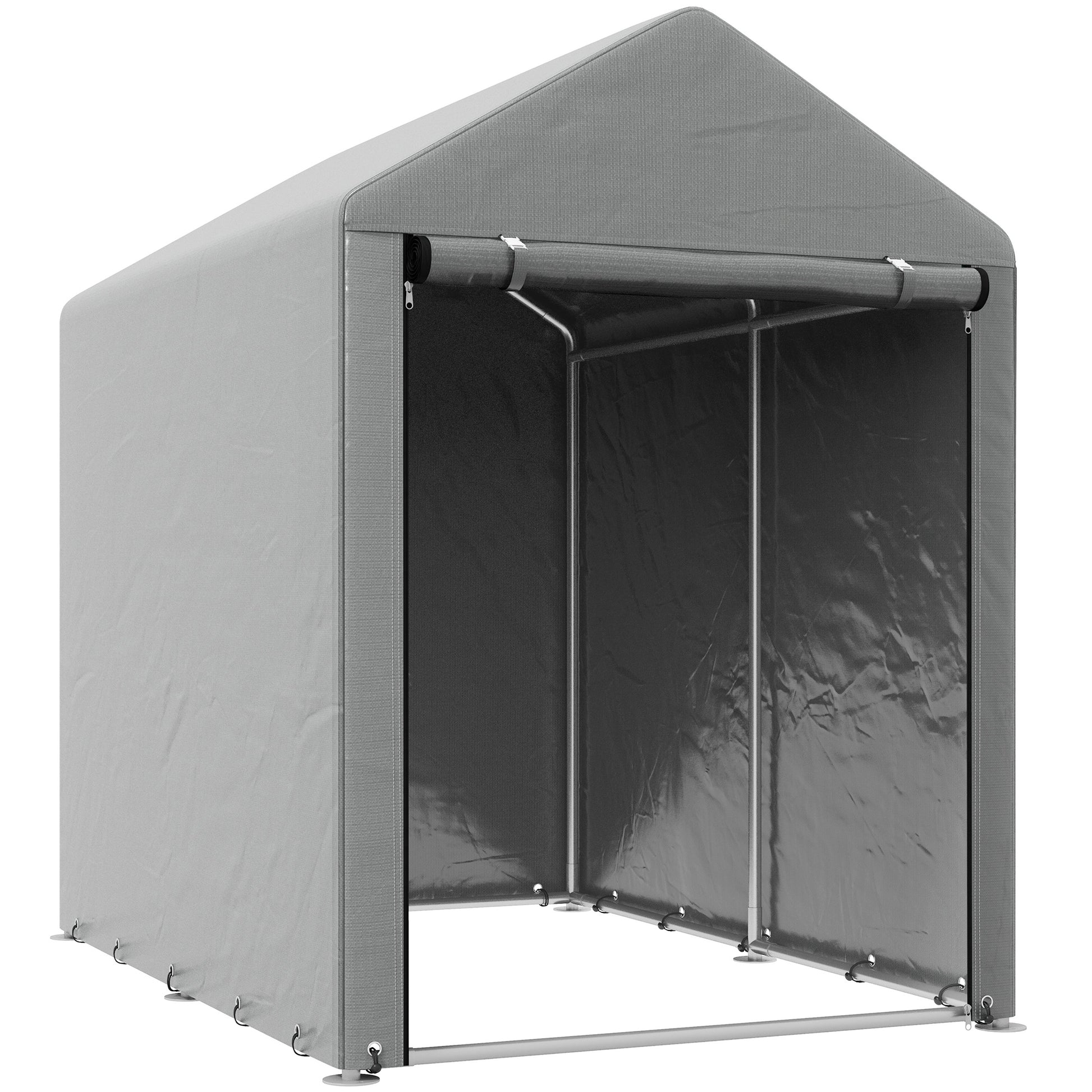 Photo of Outsunny 179 x 120cm Temporary Garden Shed, with Accessories - Light Grey in Grey colour on a white background