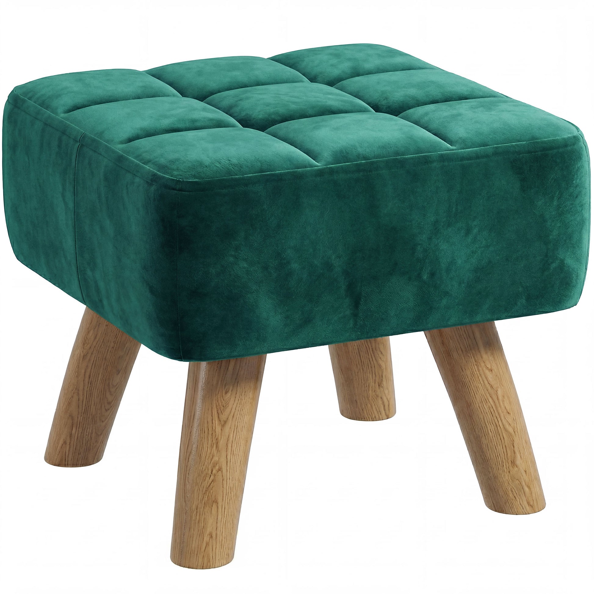 Photo of HOMCOM Velvet Square Padded Footstool - Dark Green in Green colour on a white background
