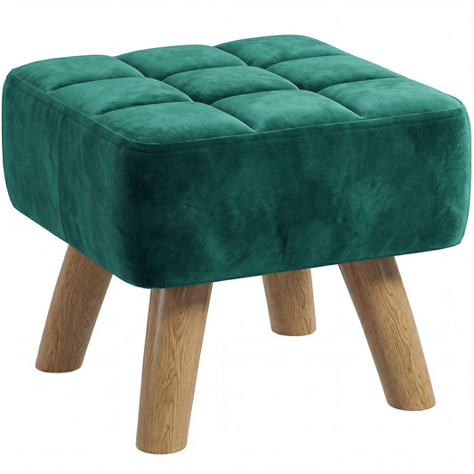 Photo of HOMCOM Velvet Square Padded Footstool - Dark Green in Green colour on a white background