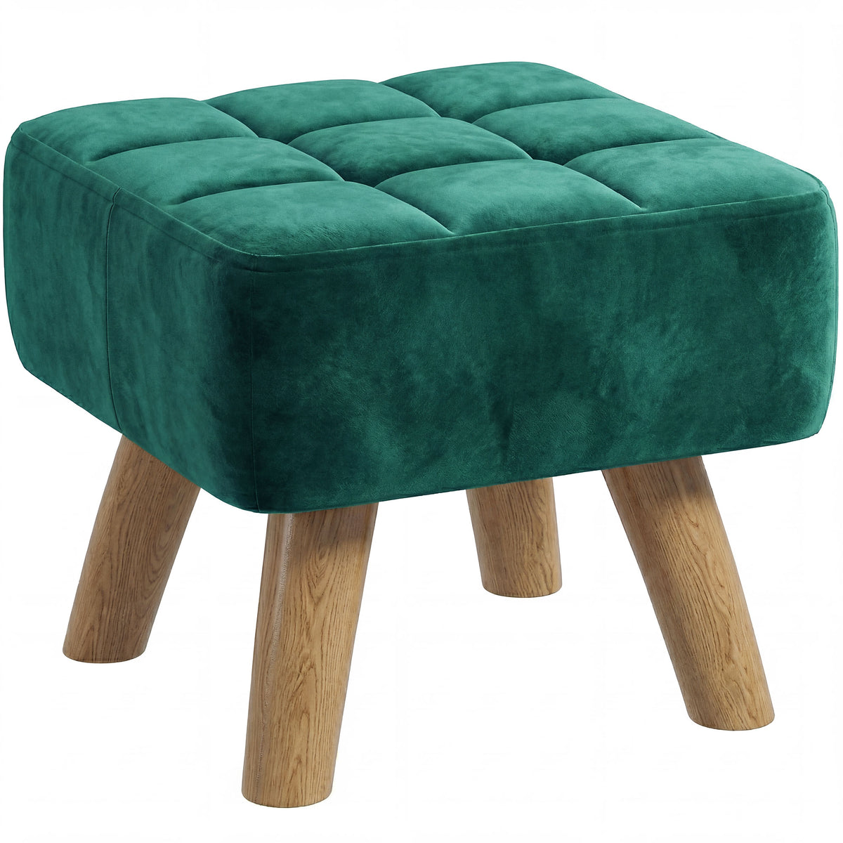 Photo of HOMCOM Velvet Square Padded Footstool - Dark Green in Green colour on a white background