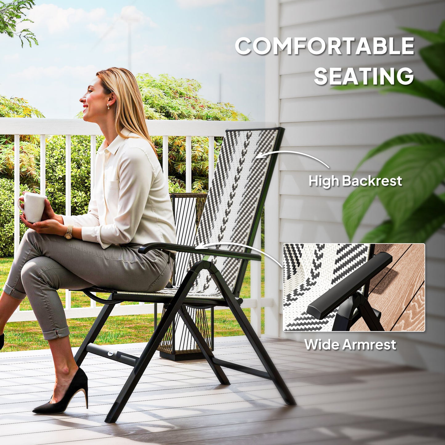 Outsunny Rattan Reclining Garden Chairs - Black