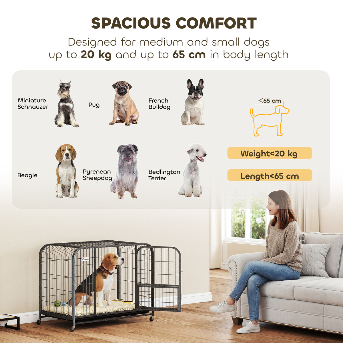 PawHut Heavy Duty Large Dog Crate with Accessible Triple Door for Small to Medium Dogs, Black