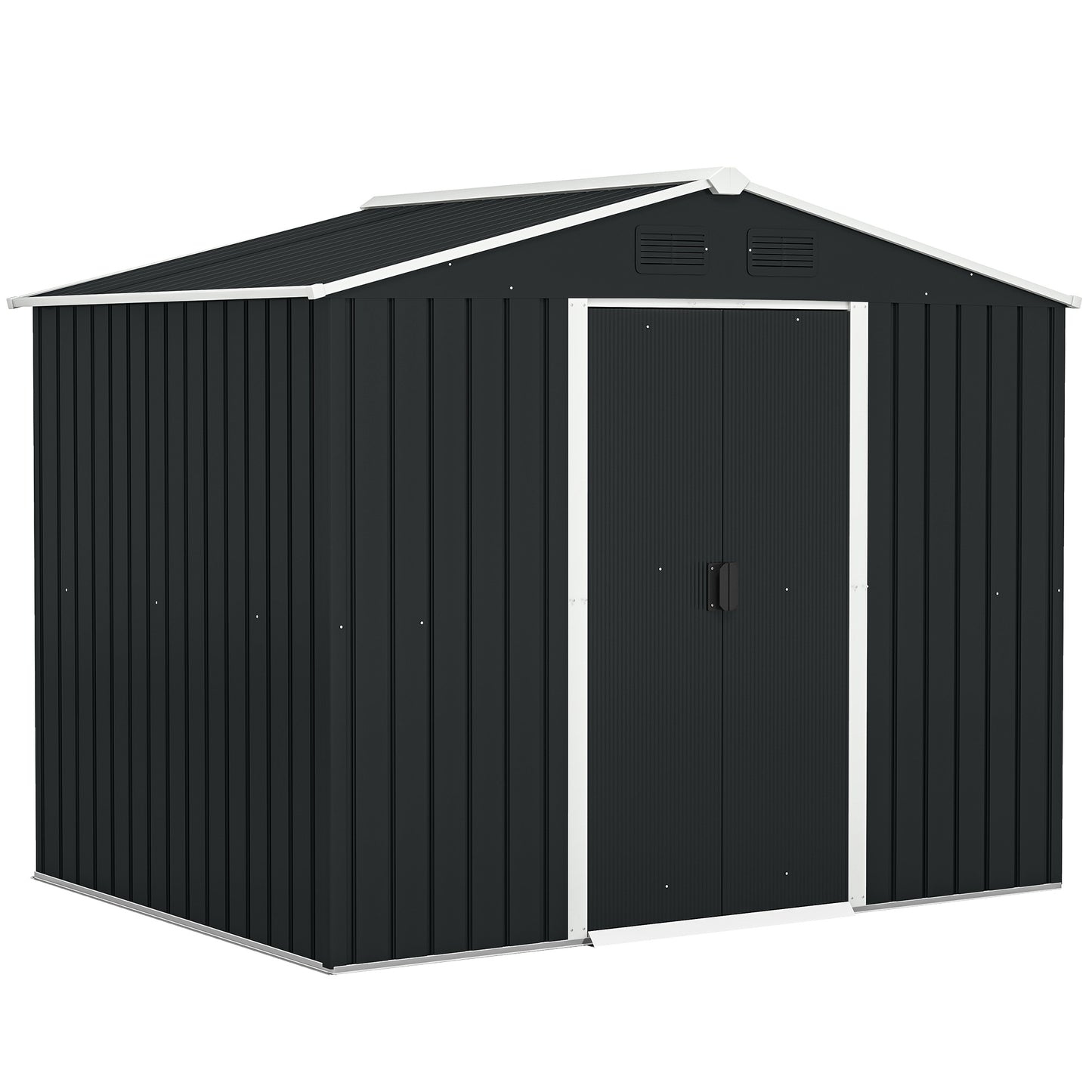 Photo of Outsunny 7.7 x 5.7ft Metal Garden Shed, Galvanised Outdoor Tool Storage House with Ventilation Slots and Sliding Doors, Grey in Grey colour on a white background