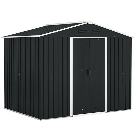 Photo of Outsunny 7.7 x 5.7ft Metal Garden Shed, Galvanised Outdoor Tool Storage House with Ventilation Slots and Sliding Doors, Grey in Grey colour on a white background