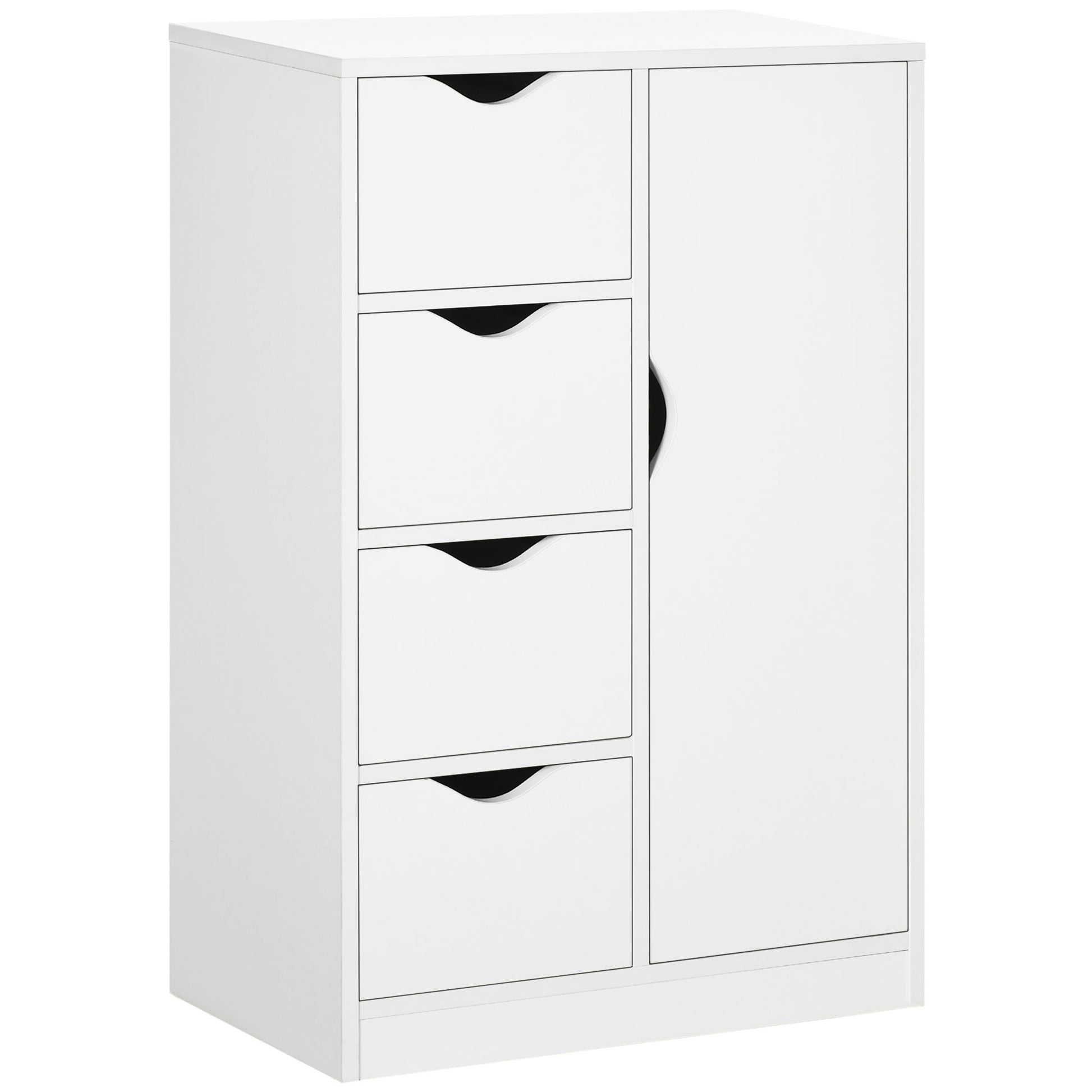Photo of HOMCOM Bathroom Cabinet, Freestanding Storage Cabinet with 4 Drawers, Door Cupboard for Living Room, Kitchen, Bedroom, White in White colour on a white background