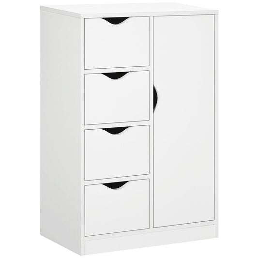 Photo of HOMCOM Bathroom Cabinet, Freestanding Storage Cabinet with 4 Drawers, Door Cupboard for Living Room, Kitchen, Bedroom, White in White colour on a white background