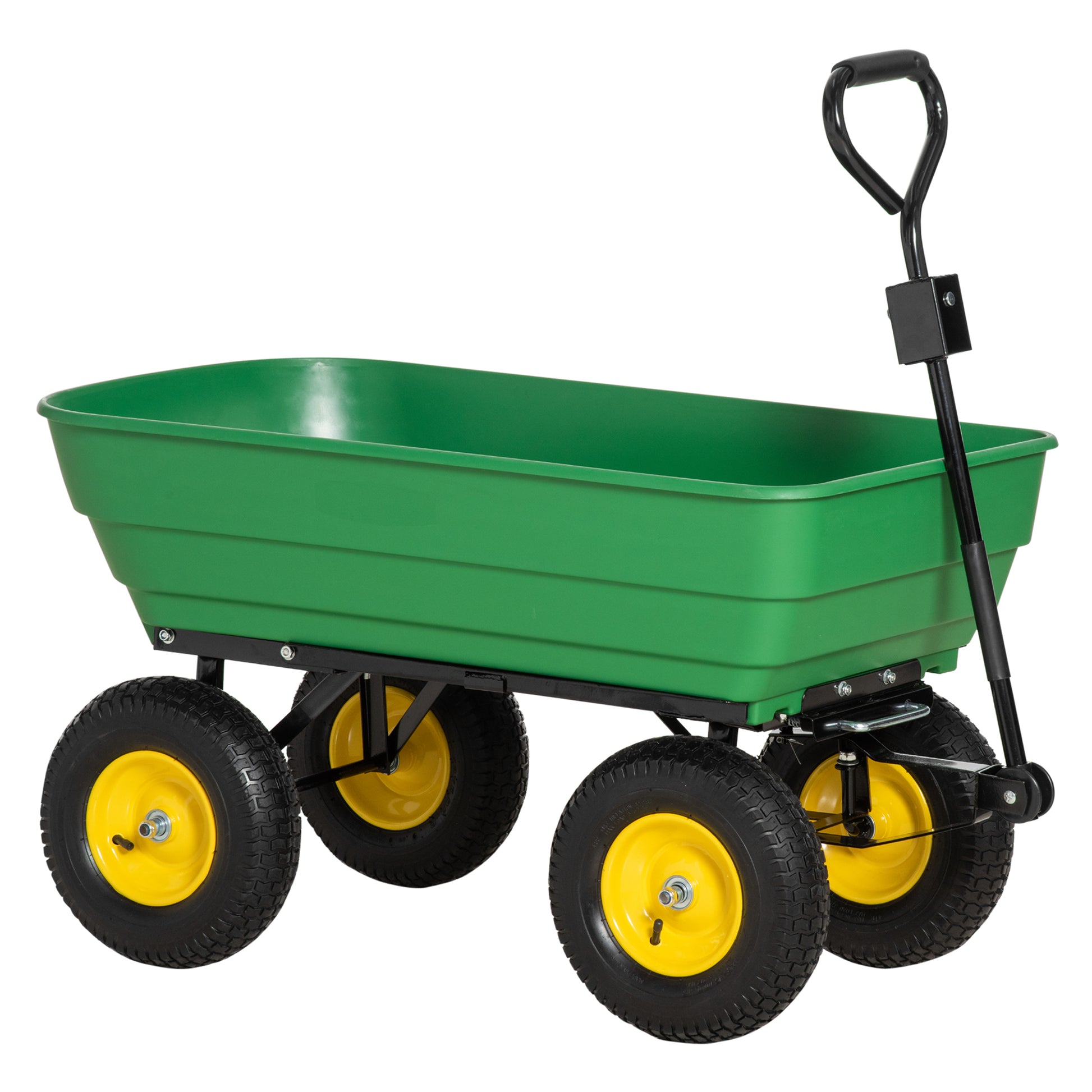 Photo of Outsunny 125 Litre Large Garden Cart, Heavy Duty 4 Wheel Trolley Dump Wheelbarrow Tipping Truck Trailer - Green in Green colour on a white background
