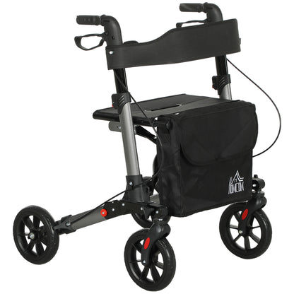 HOMCOM rollator walker with black seat, backrest, storage bag, cane holder and large wheels