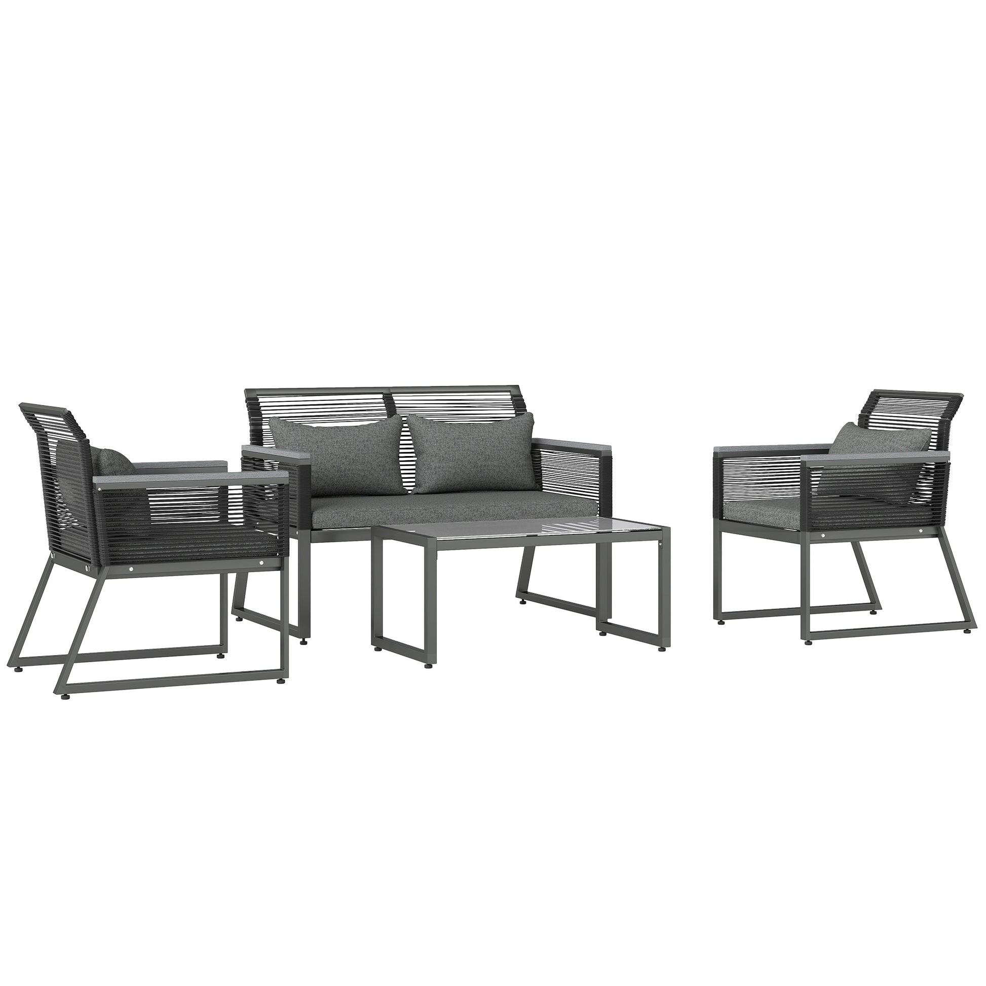 Photo of Outsunny 4 Pieces Rattan Garden Furniture Set - Charcoal Grey in Grey colour on a white background