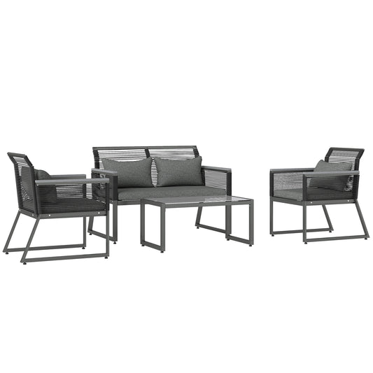 Photo of Outsunny 4 Pieces Rattan Garden Furniture Set - Charcoal Grey in Grey colour on a white background