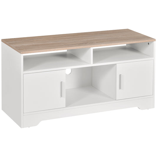 Photo of HOMCOM TV Stand Cabinet up to 50", Modern TV Unit with Storage, Open Shelves and Cable Management for Living Room, Bedroom, White in White colour on a white background