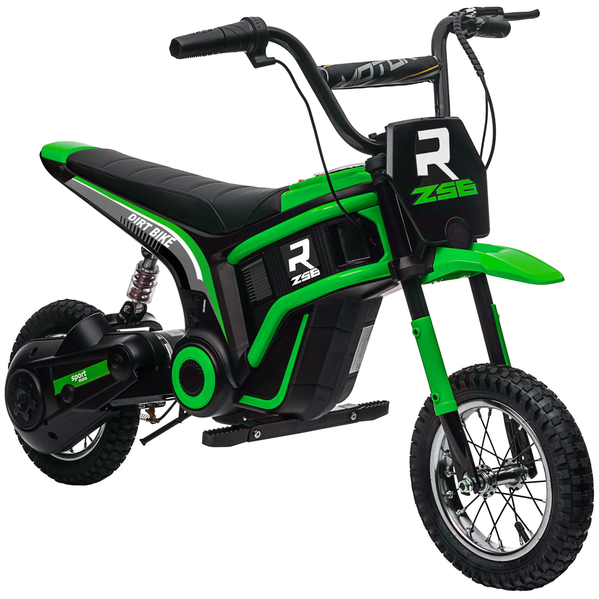 Photo of HOMCOM 24V Electric Motorbike with Twist Grip Throttle, Music, Horn, 12" Pneumatic Tyres, 16km/h Max Speed - Green in Green colour on a white background