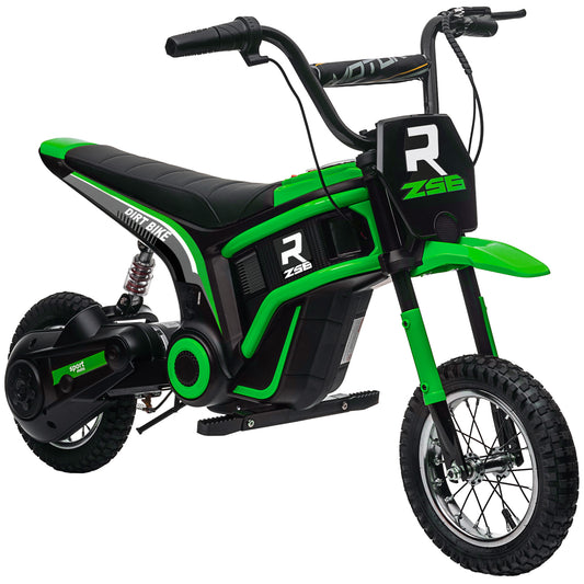 Photo of HOMCOM 24V Electric Motorbike with Twist Grip Throttle, Music, Horn, 12" Pneumatic Tyres, 16km/h Max Speed - Green in Green colour on a white background