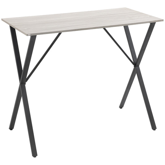 Photo of HOMCOM 120 cm Rectangular Bar Table for 4 People, Modern Breakfast Bar Table with Wood Effect Tabletop, Steel Legs, Coffee Desk for Living Room, White in White colour on a white background