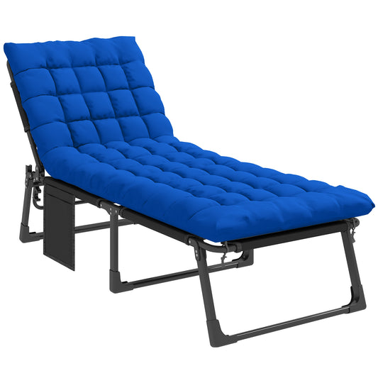 Photo of Outsunny Folding Sun Lounger for Garden, 5-Position Oversized Camping Bed Recliner with Cushions, Blue in Blue colour on a white background