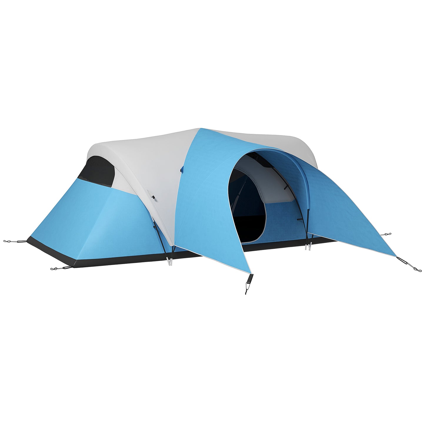 Photo of Outsunny 3000mm Waterproof Camping Tent for 5-6 Man, Family Tent with Porch and Sewn in Groundsheet, Portable with Bag, Blue in Blue colour on a white background