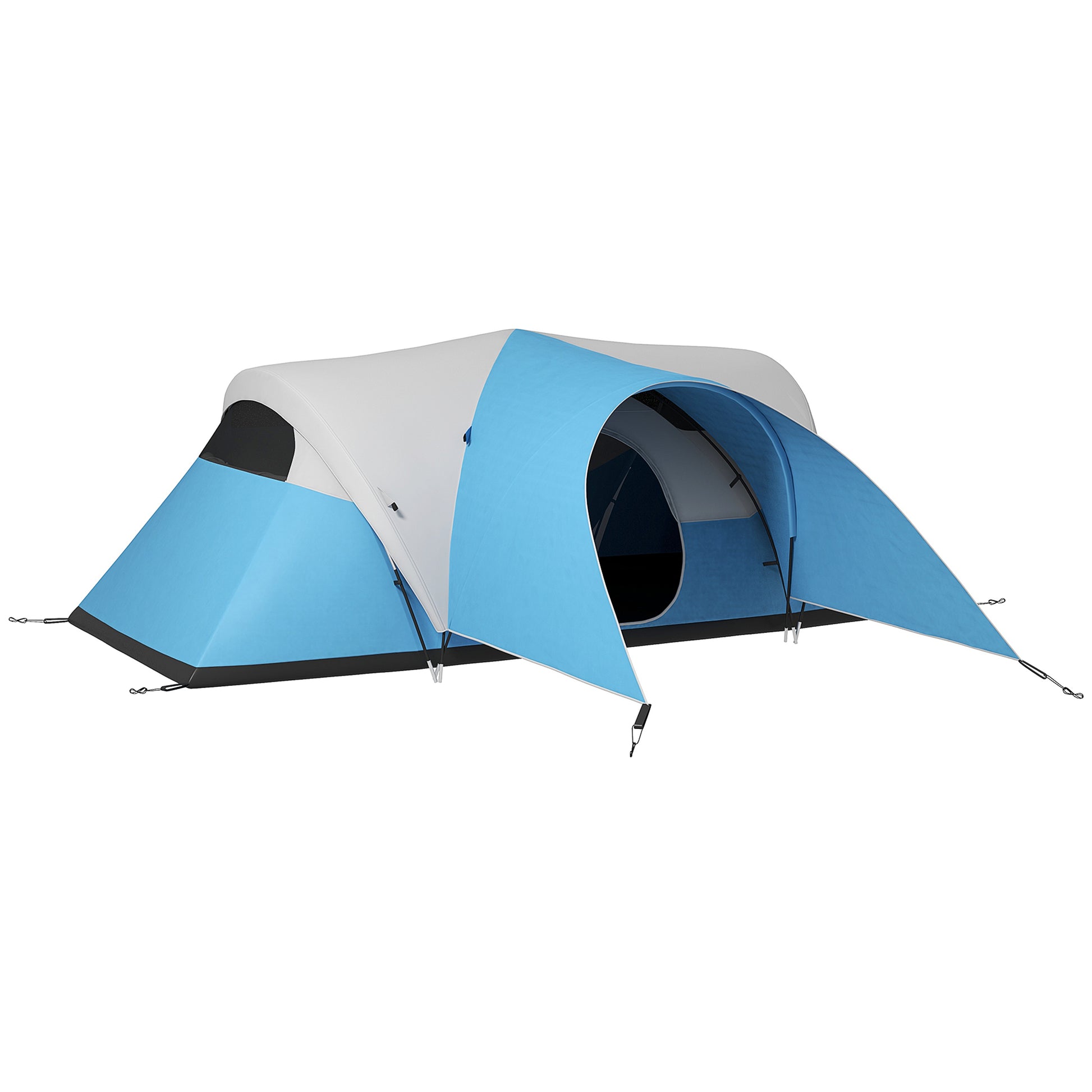 Photo of Outsunny 3000mm Waterproof Camping Tent for 5-6 Man, Family Tent with Porch and Sewn in Groundsheet, Portable with Bag, Blue in Blue colour on a white background