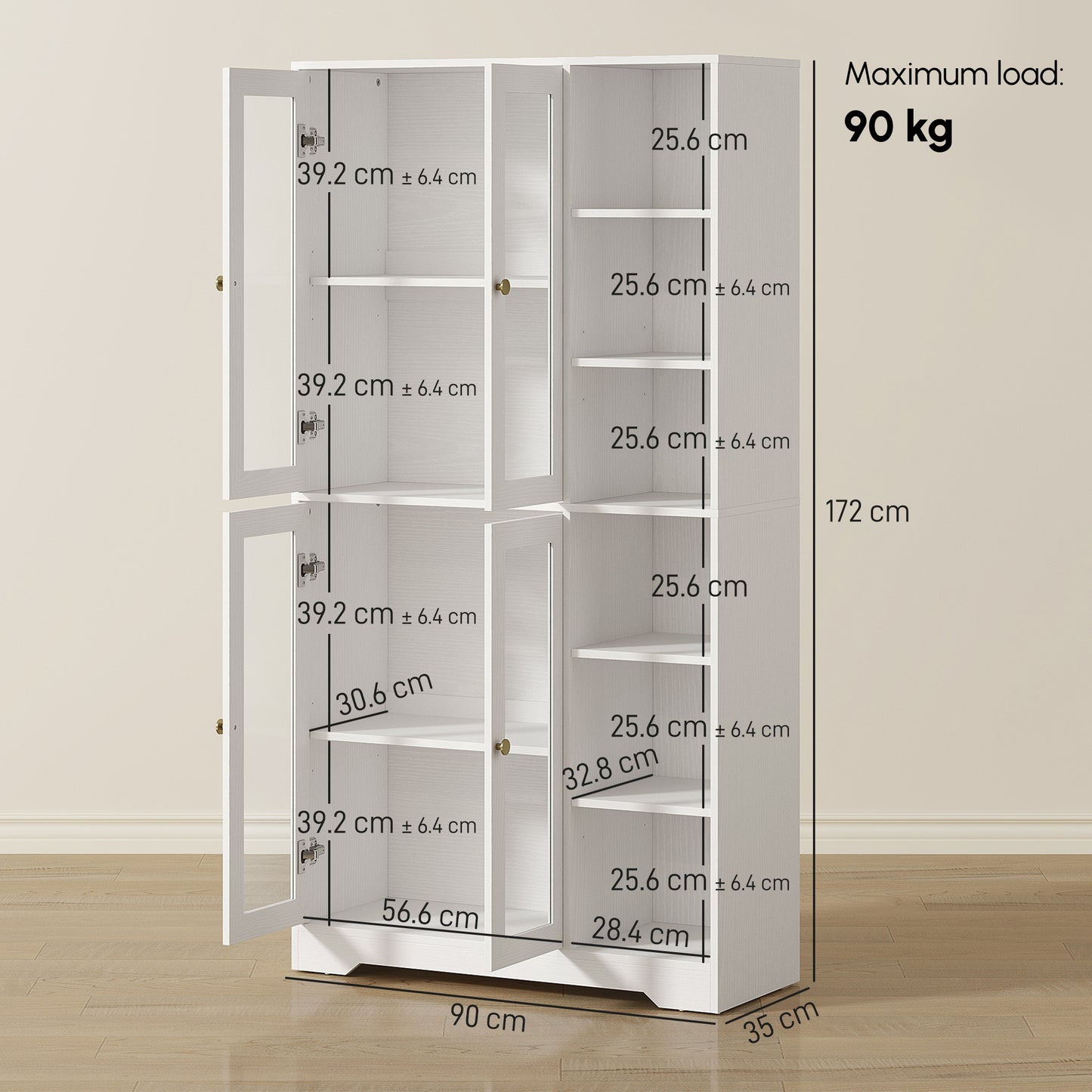HOMCOM Multi-Storage Kitchen Cabinet, with Glass Doors - White Wood-Effect