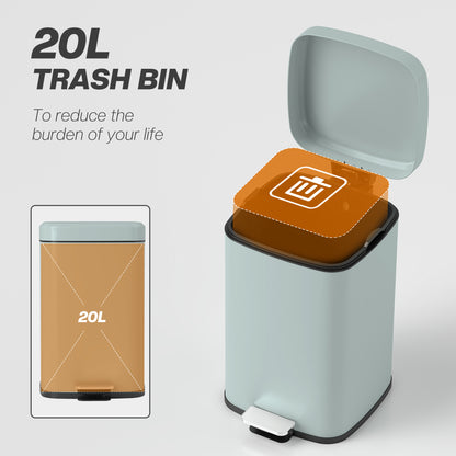 Light green 20L trash bin with raised lid and removable inner bucket.