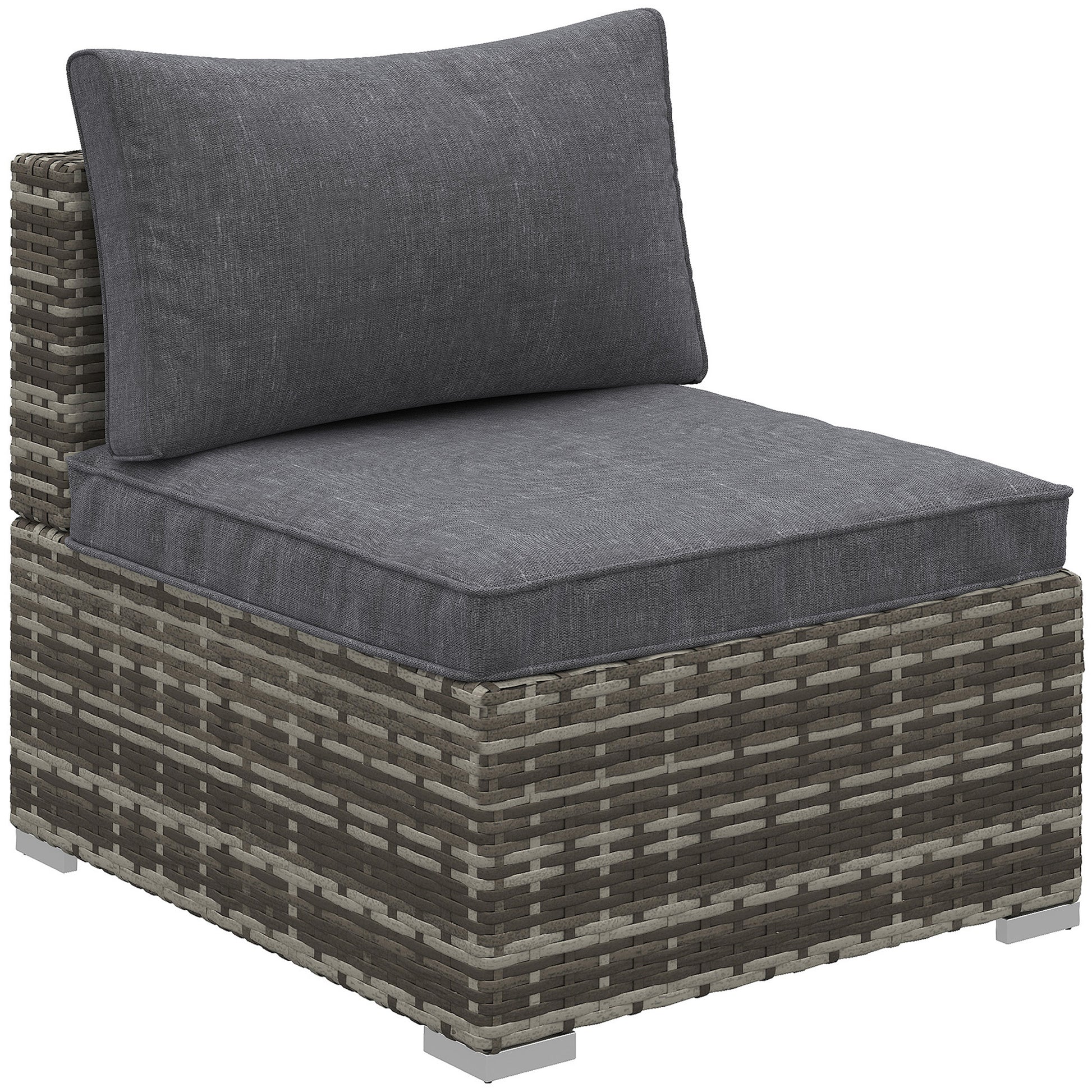 Photo of Outsunny Armless Rattan Garden Chair, Outdoor Rattan Chair with Cushions, PE Wicker Garden Furniture with Steel Frame, Adjustable Footpads for Garden, Terrace, Deep Grey in Grey colour on a white background