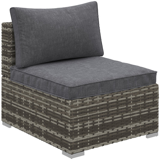 Photo of Outsunny Armless Rattan Garden Chair, Outdoor Rattan Chair with Cushions, PE Wicker Garden Furniture with Steel Frame, Adjustable Footpads for Garden, Terrace, Deep Grey in Grey colour on a white background
