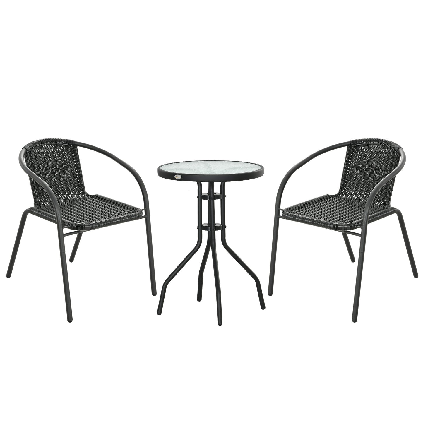 Photo of Outsunny 3 Pieces Rattan Bistro Set - Black in Black colour on a white background