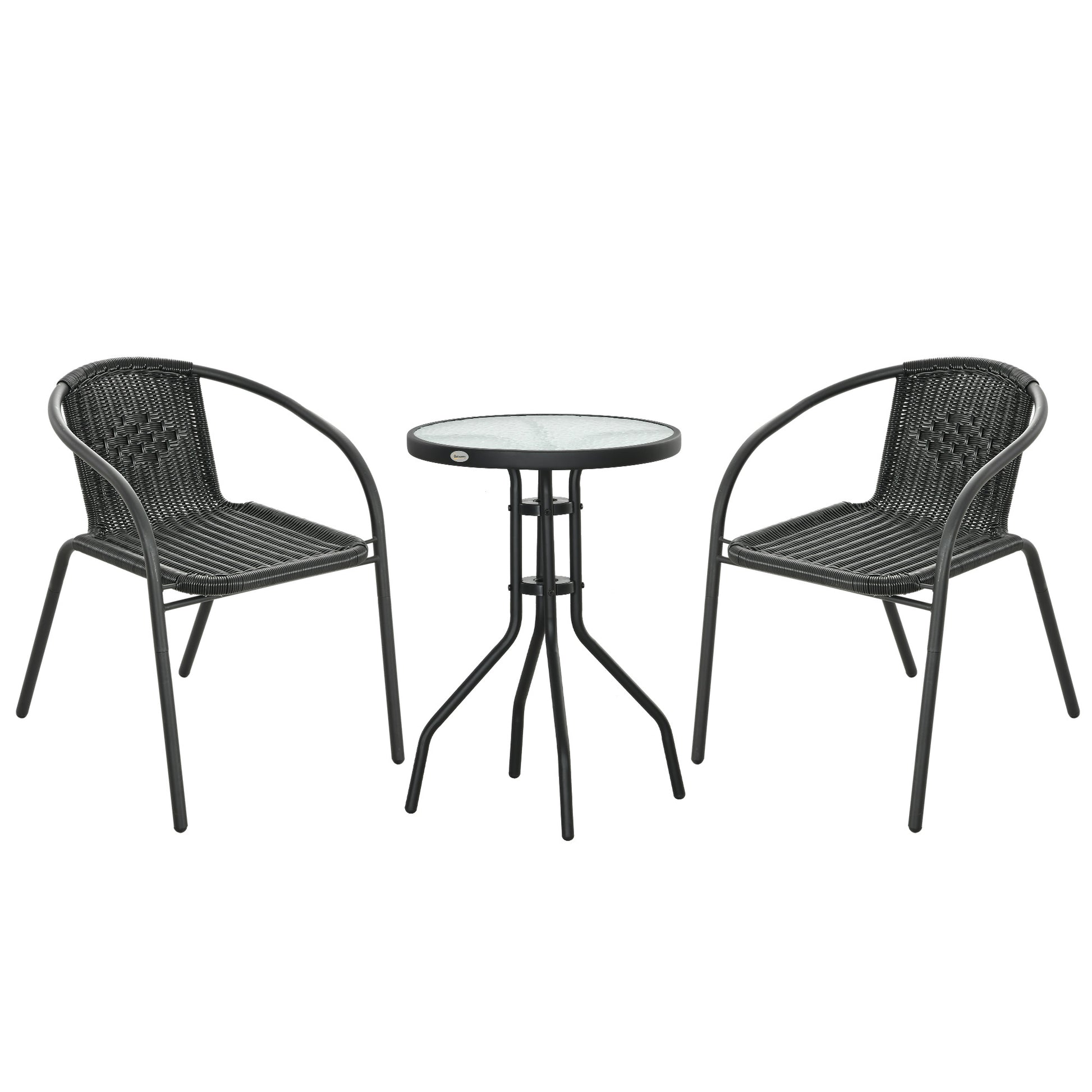 Photo of Outsunny 3 Pieces Rattan Bistro Set - Black in Black colour on a white background
