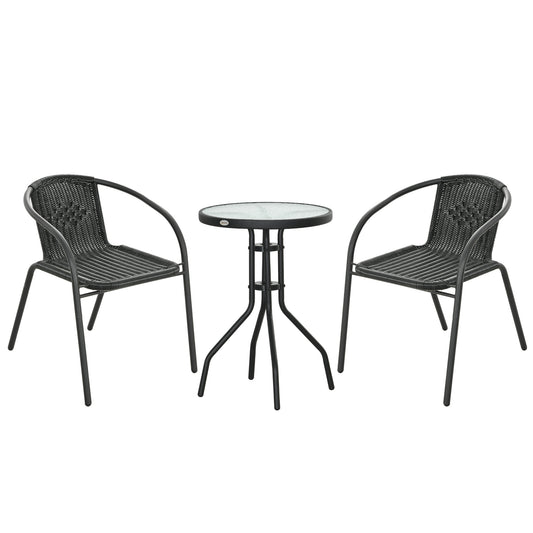 Photo of Outsunny 3 Pieces Rattan Bistro Set - Black in Black colour on a white background