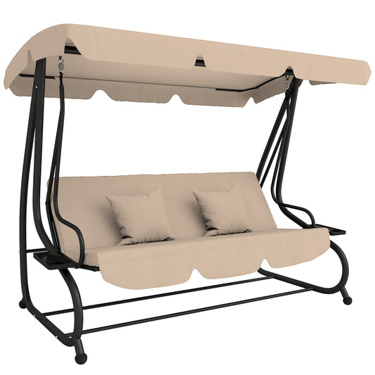 Photo of Outsunny Three-Person garden Swing Chair, with Adjustable Canopy - Light Brown in Brown colour on a white background