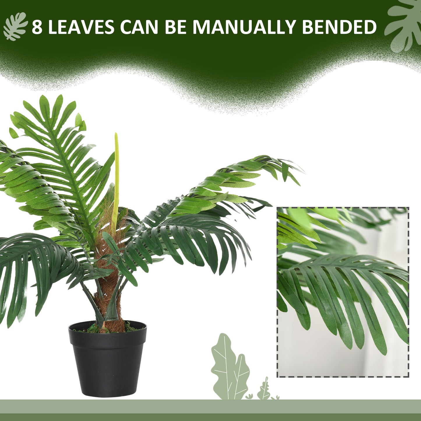 Outsunny 2 Pack 60cm Artificial Palm Tree Decorative Plant with Nursery Pot, Fake Tropical Tree for Indoor Outdoor Decor