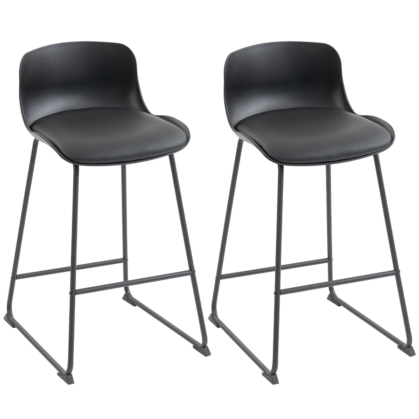 Photo of HOMCOM Modern Bar Stools Set of 2, PU Leather Barstools, Counter Height Kitchen Chairs for Breakfast Bars, Dining Room, Black in Black colour on a white background