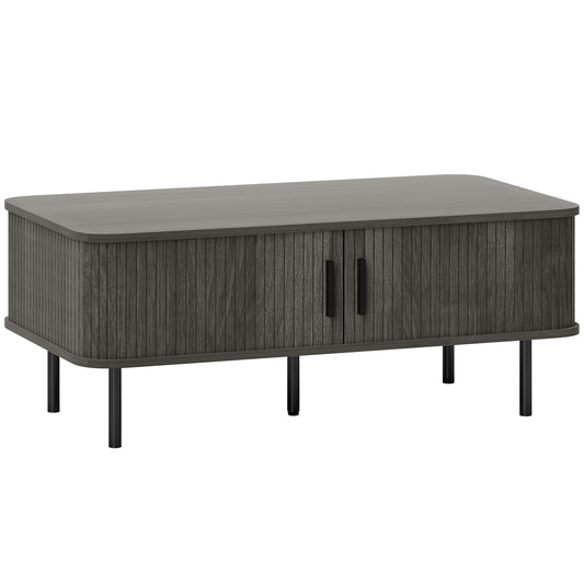 Photo of HOMCOM Coffee Table with Storage, Living Room Table with Slatted Tambour Sliding Doors and Adjustable Foot Pads, Rectangular Coffee Table with Elevated Base for Living Room, Grey Wood-Effect in Wood-Effect colour on a white background