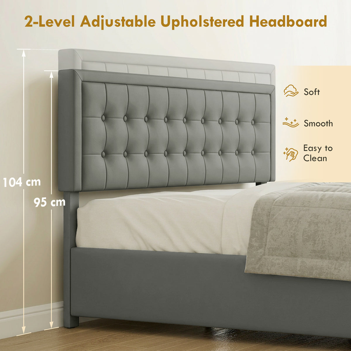 HOMCOM PU Leather King Size Ottoman Bed Frame, with Front Drawer - Grey