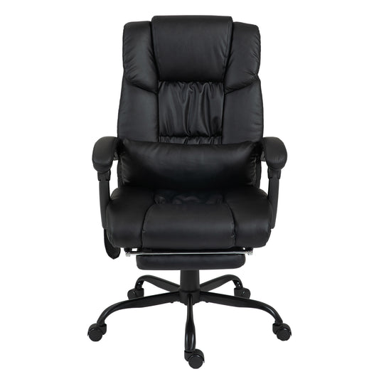 Photo of Vinsetto 6-Point Massage Office Chair, PU Leather Desk Chair with Adjustable Height and Footrest for Home Office, Black in Black colour on a white background