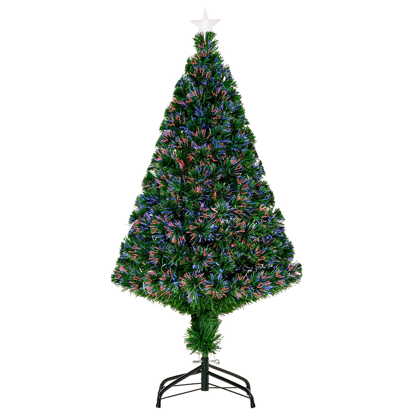 Photo of HOMCOM 4FT Pre-Lit Fibre Optic Artificial Christmas Tree Holiday Xmas Décor with Tree Topper Multi-Colour in Multi-Colour colour on a white background