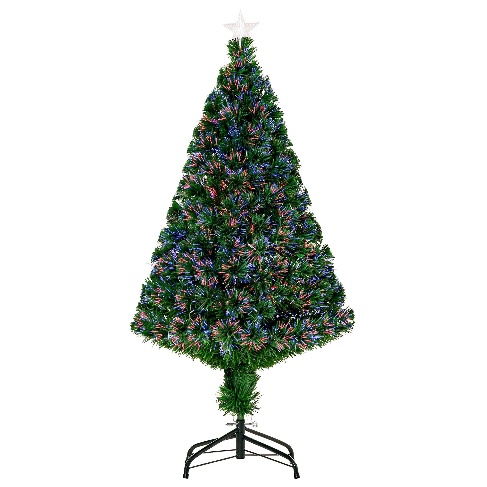 Photo of HOMCOM 4FT Pre-Lit Fibre Optic Artificial Christmas Tree Holiday Xmas Décor with Tree Topper Multi-Colour in Multi-Colour colour on a white background