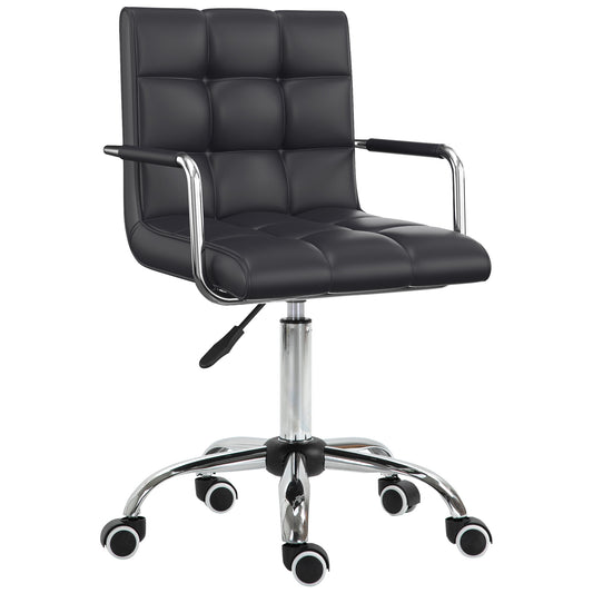 Photo of Vinsetto Makeup Vanity Chair, PU Leather Mid Back Office Chair with Adjustable Height, Armrest and Rolling Wheels, Black in Black colour on a white background