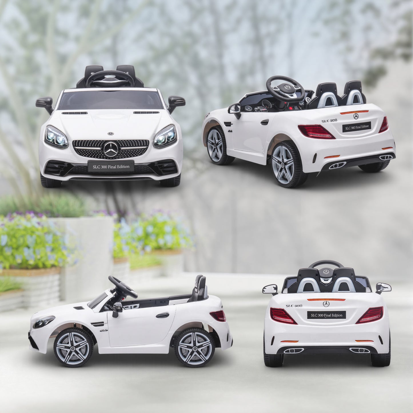 HOMCOM Benz SLC 300  Licensed 12V Kids Electric Ride On, with Music, Remote Control, LED Headlights, Horn, White