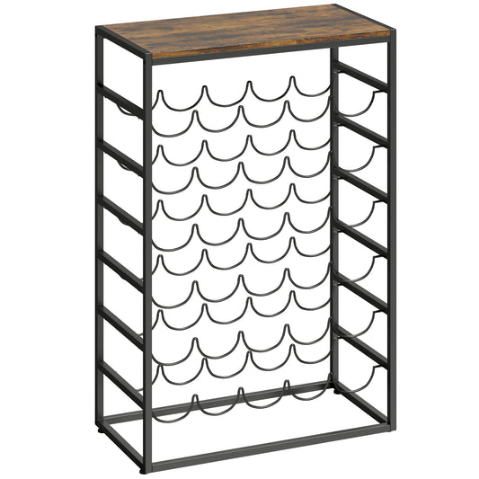 Photo of HOMCOM 30 Bottles Wine Rack, 6 Tier Free Standing Wine Storage Holder with Wood Effect Tabletop, Rustic Brown in Brown colour on a white background