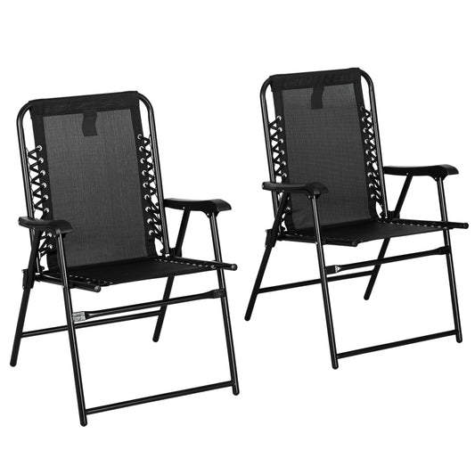 Photo of Outsunny 2 Pcs Patio Folding Chair Set, Outdoor Portable Loungers for Camping Pool Beach Deck, Lawn w/ Armrest Steel Frame Black in Black colour on a white background