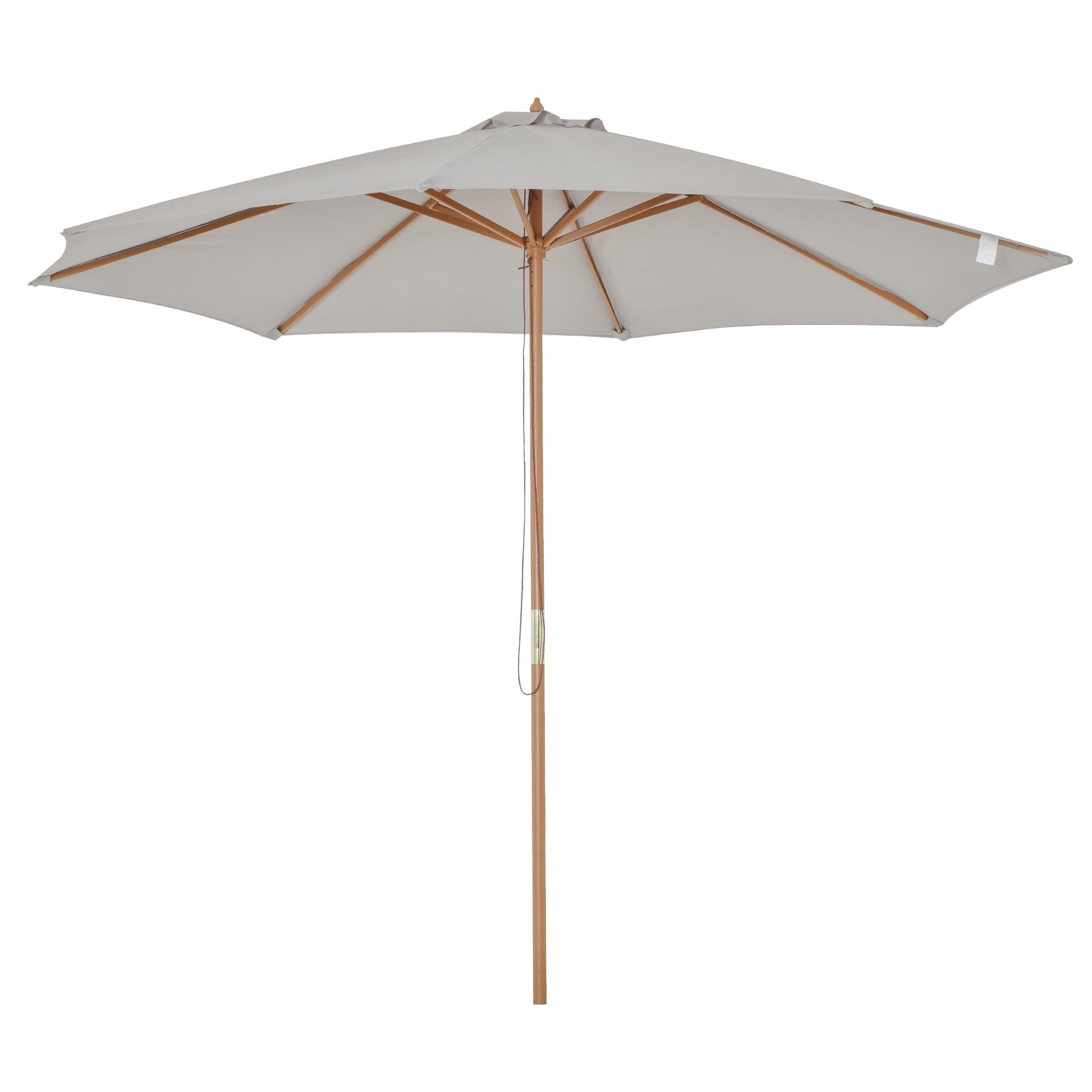 Photo of Outsunny 3(m) Garden Parasol, Pulley Operated Patio Umbrella, Wooden Table Market Umbrella with Rope Pulley Mechanism and 8 Ribs, Grey in Grey colour on a white background