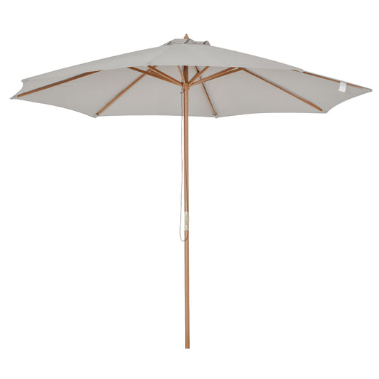 Photo of Outsunny 3(m) Garden Parasol, Pulley Operated Patio Umbrella, Wooden Table Market Umbrella with Rope Pulley Mechanism and 8 Ribs, Grey in Grey colour on a white background