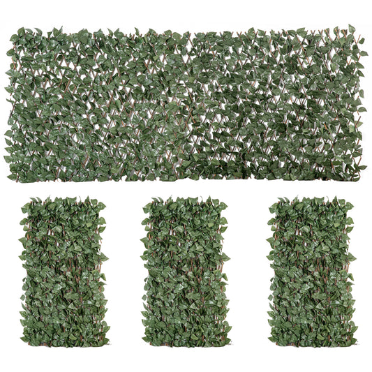 Photo of Outsunny 4 Pieces Expanding Trellis Fence, 2m x 1m Decorative Trellis with Artificial Leaves Garden Telescopic Hedge Privacy Screen Greenery Walls for Garden Balcony Home Decor in Decor colour on a white background