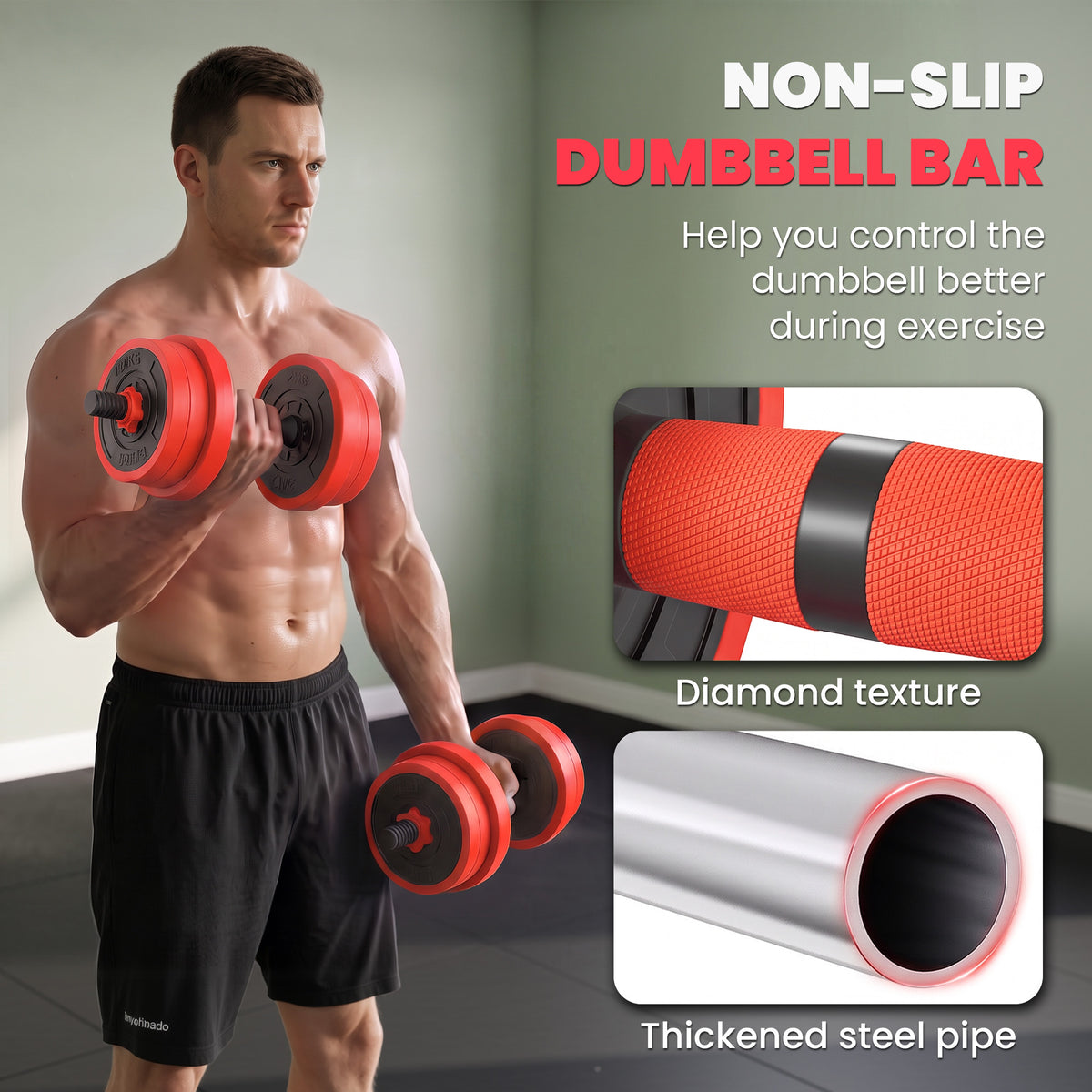 SPORTNOW red adjustable dumbbells with textured, non-slip handle and steel connector