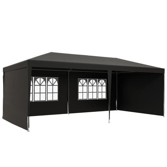 Photo of Outsunny 2.95 x 5.83 m Semi-Open Gazebo - Dark Grey in Grey colour on a white background