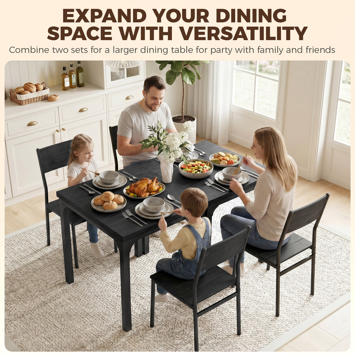 HOMCOM 3 Piece Space-Saving Kitchen Table and Chairs, Dining Table Set for 2 with Metal Legs, Black Wood Effect