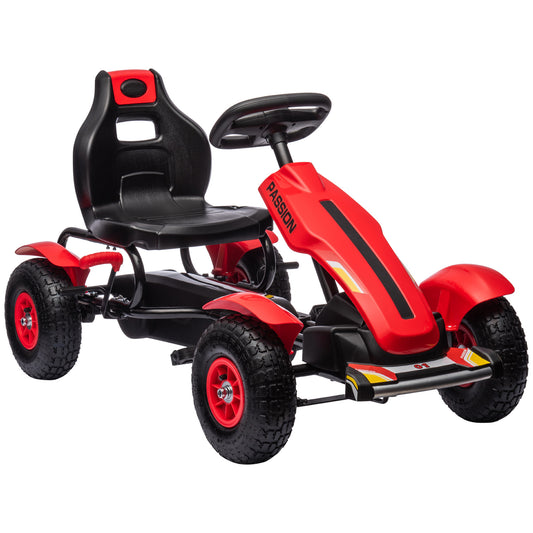 Photo of HOMCOM Pedal Go Kart, Kids Ride On Racer with Adjustable Seat, Inflatable Rubber Tyres, Handbrake for Ages 5-12 Years - Red in Red colour on a white background