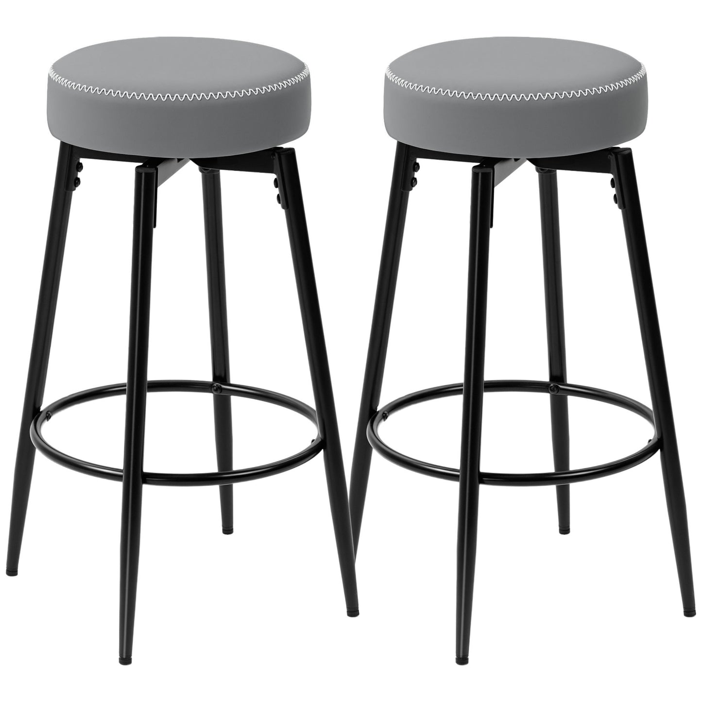 Photo of HOMCOM Set of Two Faux Leather Bar Stools - Grey/Black in Grey/Black colour on a white background