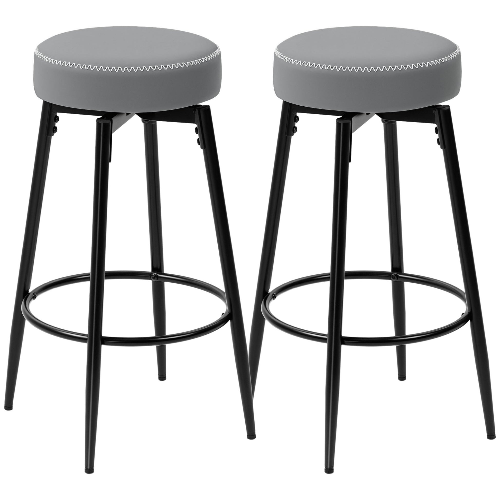 Photo of HOMCOM Set of Two Faux Leather Bar Stools - Grey/Black in Grey/Black colour on a white background