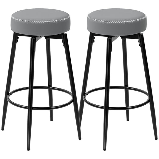 Photo of HOMCOM Set of Two Faux Leather Bar Stools - Grey/Black in Grey/Black colour on a white background